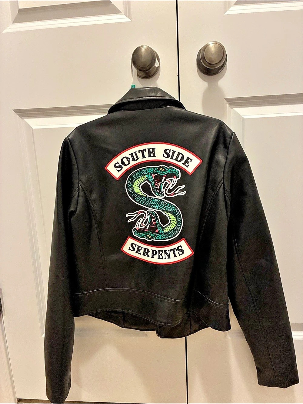 Riverdale South Side Serpents Faux Leather Moto Jacket Black & Green Size Small/